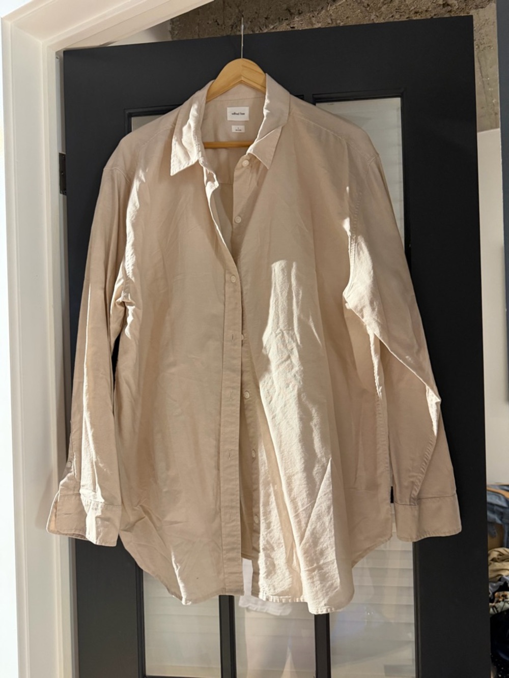 Wilfred by Aritzia Beige Long-Sleeve Button-Down Shirt, Size L